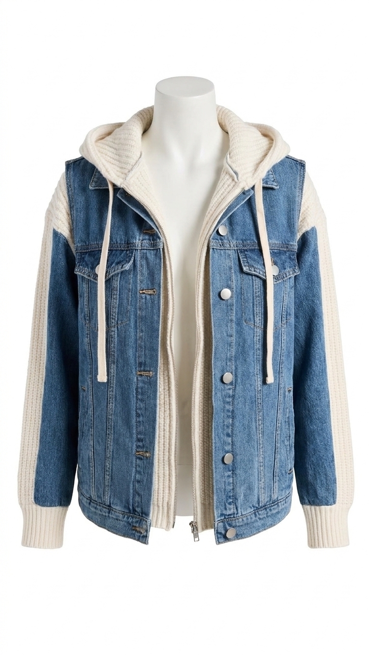 NEW BLANKNYC knit denim hooded jacket in blue
